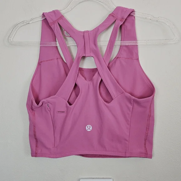 lululemon Pink Strappy Back Sports Bra w/ Side Zip Pocket Fits Size 6/Sm - Picture 4 of 8